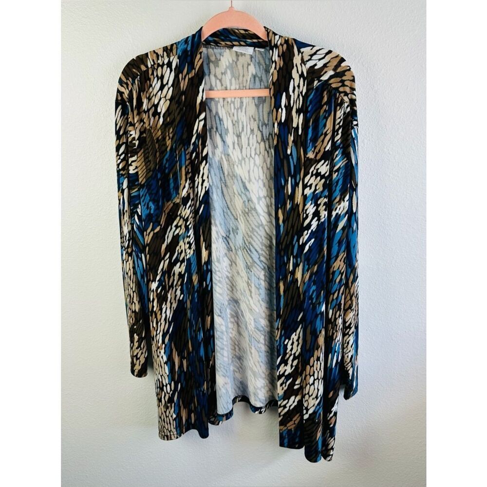Ulla Popken Brown White Blue Long Sleeve Open Cardigan Travel Friendly 24/26